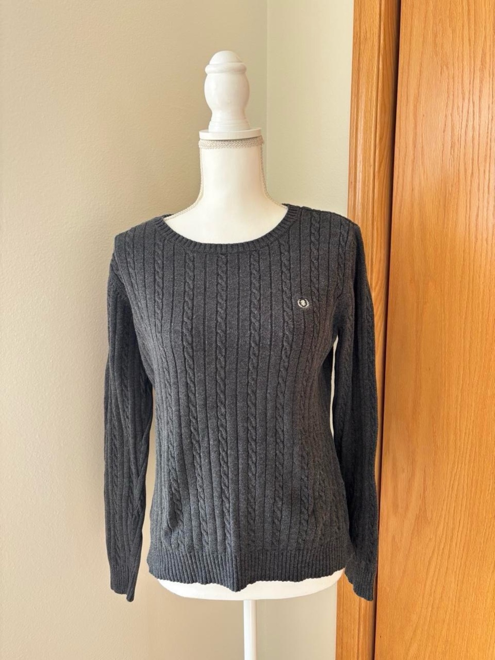 Izod Charcoal Cable Crewneck Sweater - Dark Gray